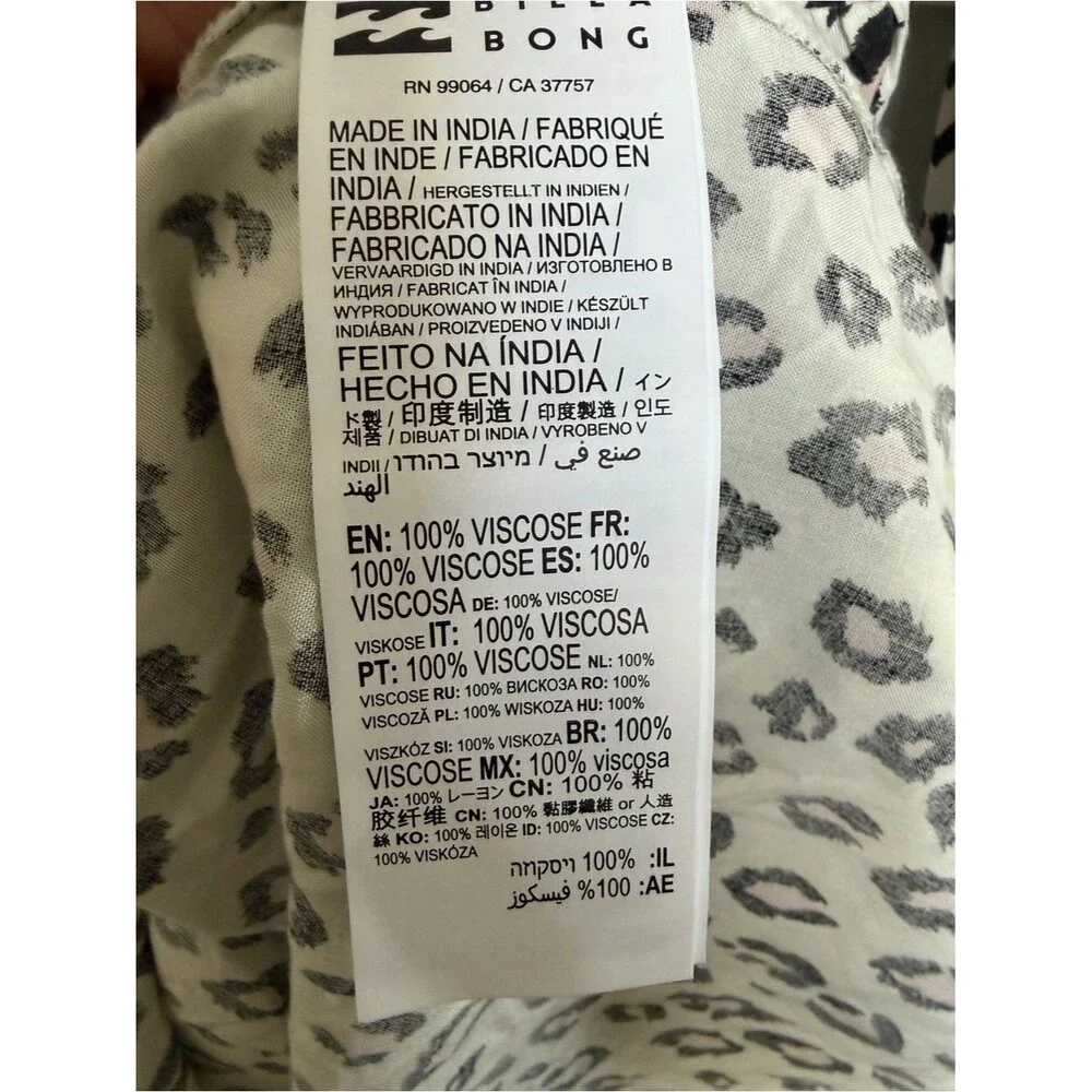 New Billabong Cream Dress with Black and Pink Leopard Print. Size Medium